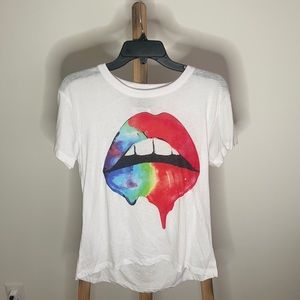 Multi-color Lips Graphic White Tee